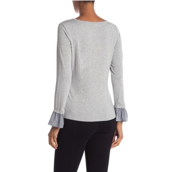 Vince Camuto Mixed Media Knit Poplin Cuffs Blouse - Picture 5 of 5